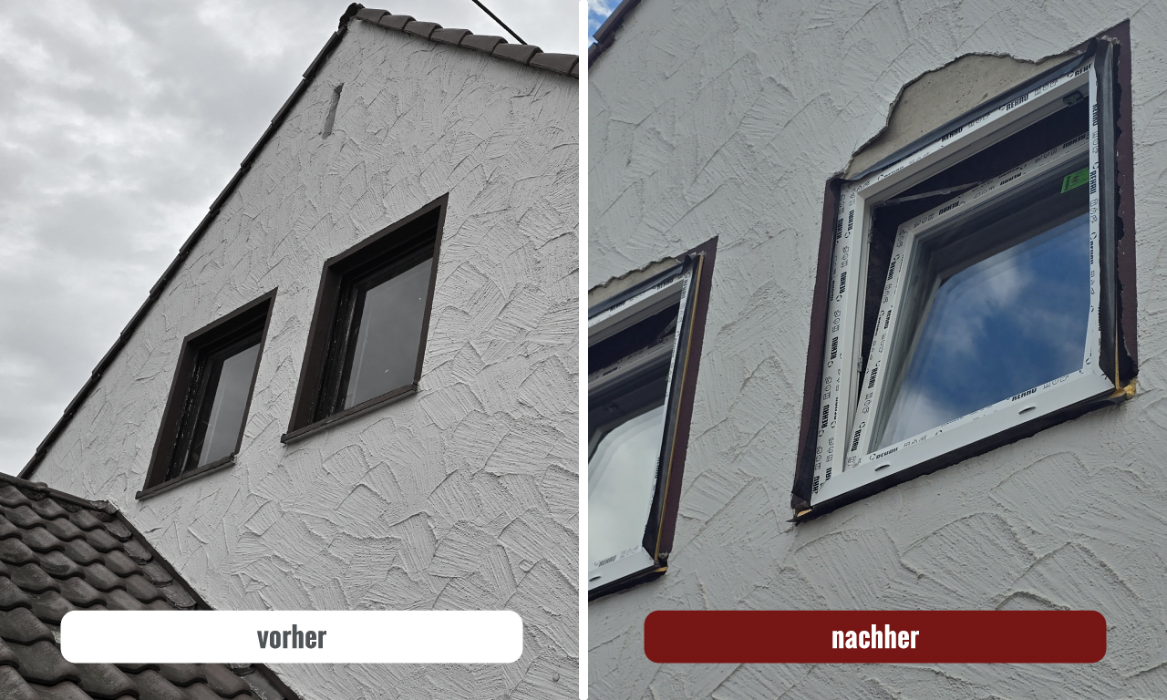 Einflügliges Fenster von außen Obergeschoss Vorher Nachher Vergleich