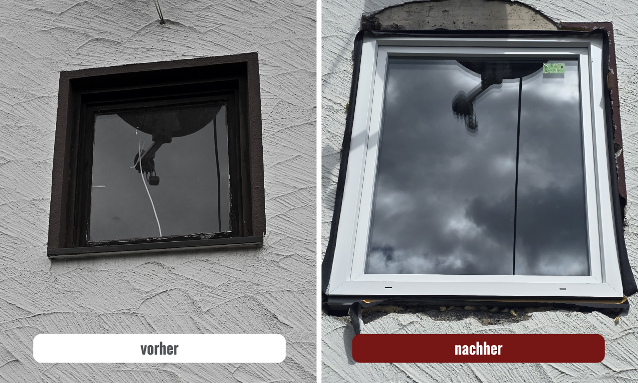 Einflügliges Fenster von außen Vorher Nachher Vergleich