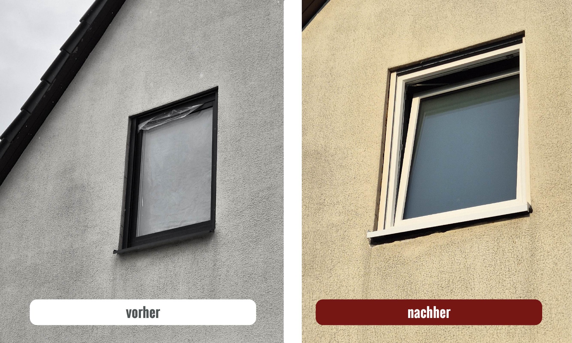 Fenster von außen in oberer Etage Vorher Nachher