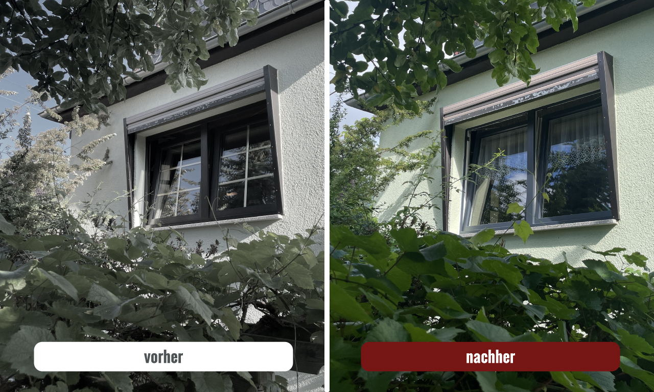 Zweiflüglige Fenster von außen Vorher Nachher Vergleich