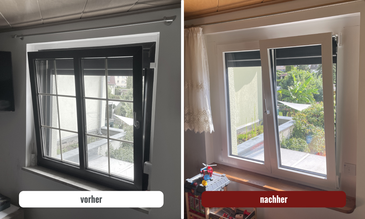 Geöffnetes Fenster innen Vorher Nachher Vergleich